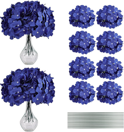 10pcs Hydrangea Artificial Flowers Bulk Heads with Stems Fade-Resistant Reusable for DIY Flower Walls Wreaths Wedding Centerpieces Home Garden Table Party Decoration