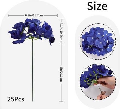 10pcs Hydrangea Artificial Flowers Bulk Heads with Stems Fade-Resistant Reusable for DIY Flower Walls Wreaths Wedding Centerpieces Home Garden Table Party Decoration