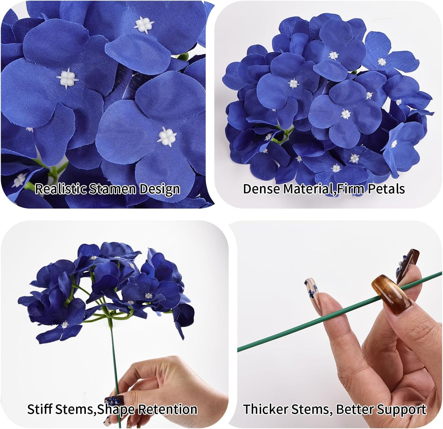 10pcs Hydrangea Artificial Flowers Bulk Heads with Stems Fade-Resistant Reusable for DIY Flower Walls Wreaths Wedding Centerpieces Home Garden Table Party Decoration