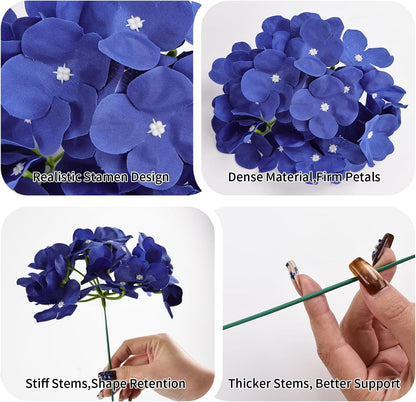 10pcs Hydrangea Artificial Flowers Bulk Heads with Stems Fade-Resistant Reusable for DIY Flower Walls Wreaths Wedding Centerpieces Home Garden Table Party Decoration