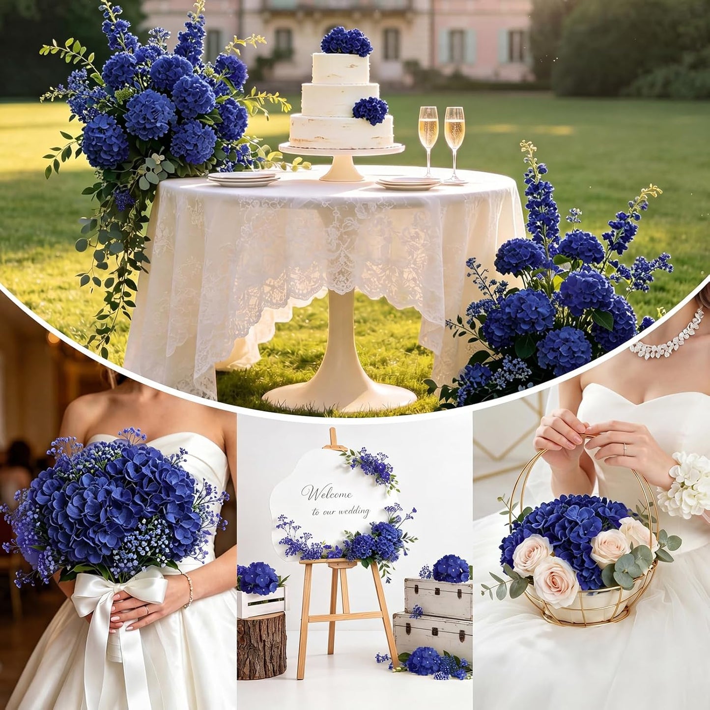 10pcs Hydrangea Artificial Flowers Bulk Heads with Stems Fade-Resistant Reusable for DIY Flower Walls Wreaths Wedding Centerpieces Home Garden Table Party Decoration