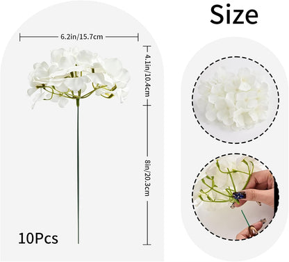 10pcs Hydrangea Artificial Flowers Bulk Heads with Stems Fade-Resistant Reusable for DIY Flower Walls Wreaths Wedding Centerpieces Home Garden Table Party Decoration