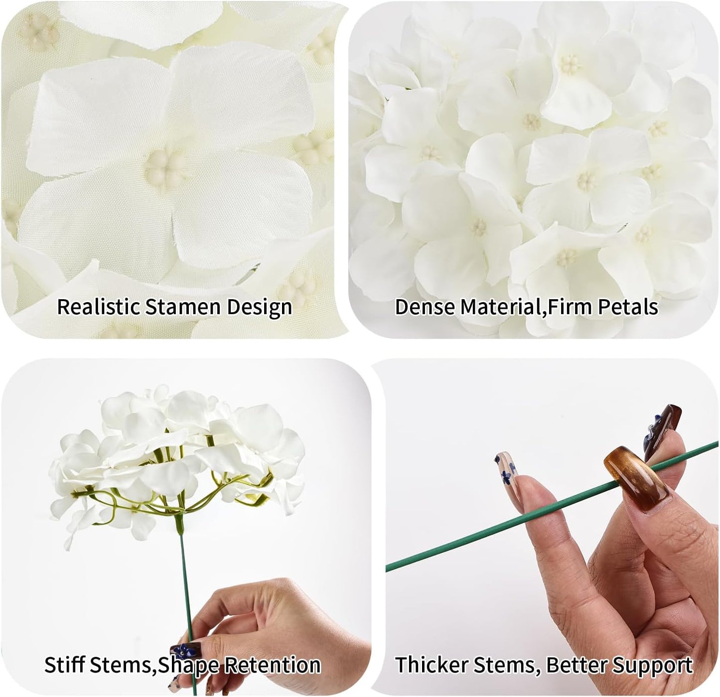 10pcs Hydrangea Artificial Flowers Bulk Heads with Stems Fade-Resistant Reusable for DIY Flower Walls Wreaths Wedding Centerpieces Home Garden Table Party Decoration