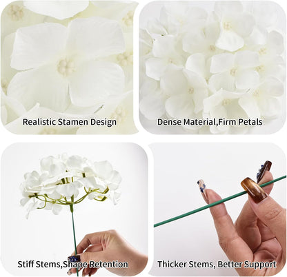 10pcs Hydrangea Artificial Flowers Bulk Heads with Stems Fade-Resistant Reusable for DIY Flower Walls Wreaths Wedding Centerpieces Home Garden Table Party Decoration