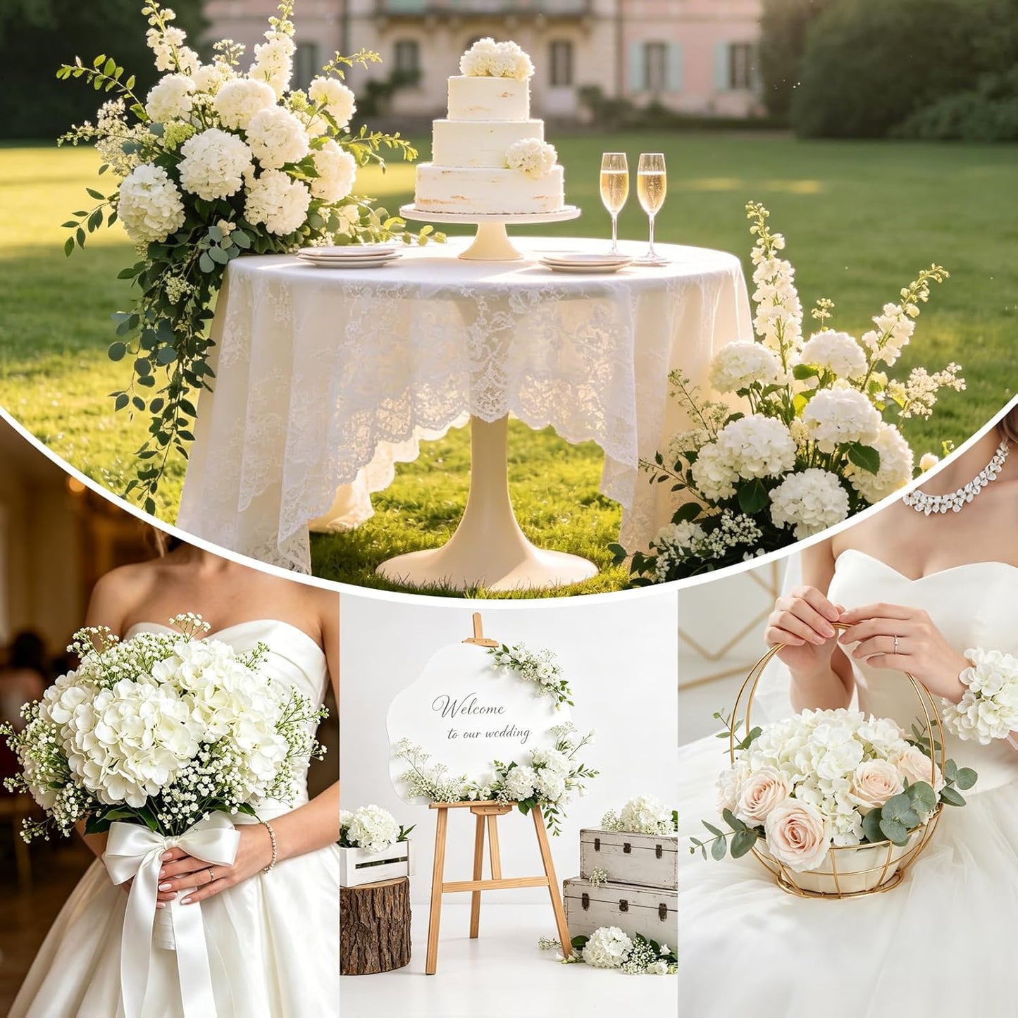 10pcs Hydrangea Artificial Flowers Bulk Heads with Stems Fade-Resistant Reusable for DIY Flower Walls Wreaths Wedding Centerpieces Home Garden Table Party Decoration