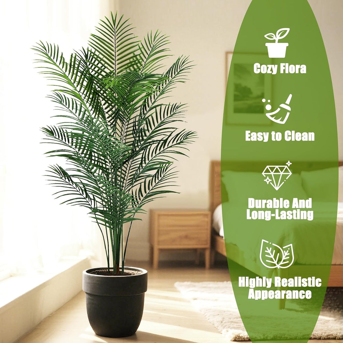 Artificial Palm Tree Outdoor 5ft, Large Fake Tropical Areca Palm Tree with 13 Trunks, Tall Faux Floor Plants for Indoor Outdoor-Living Rooms, Offices, Bedroom Home Decor
