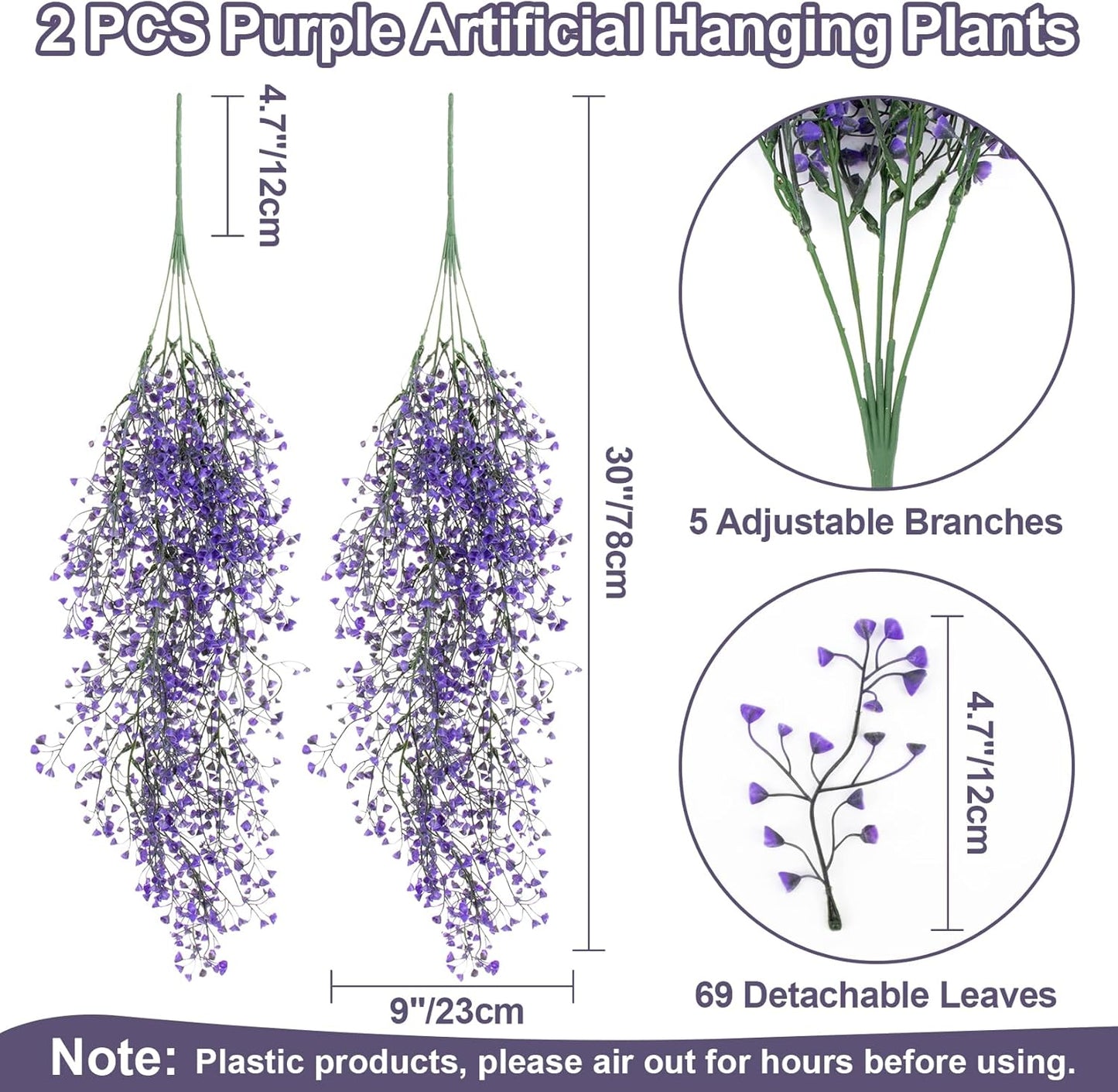 2PCS Artificial Hanging Plants Indoor - Vivid Fake Vines with Mini Purple Flowers, Fake Hanging Flowers Ivy Vine for Shelf Wall Living Room Home Garden Patio Balcony Yard Outdoor Decor
