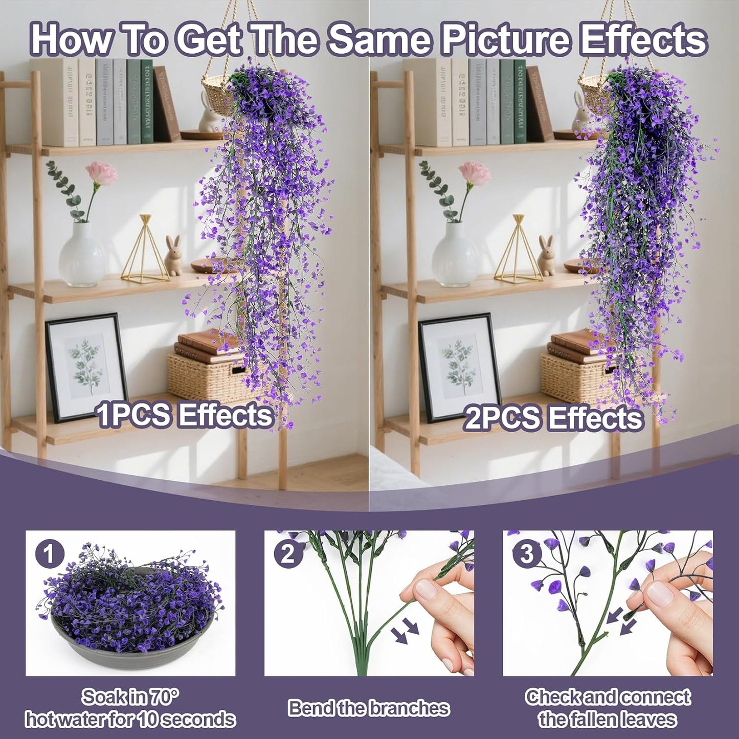 2PCS Artificial Hanging Plants Indoor - Vivid Fake Vines with Mini Purple Flowers, Fake Hanging Flowers Ivy Vine for Shelf Wall Living Room Home Garden Patio Balcony Yard Outdoor Decor