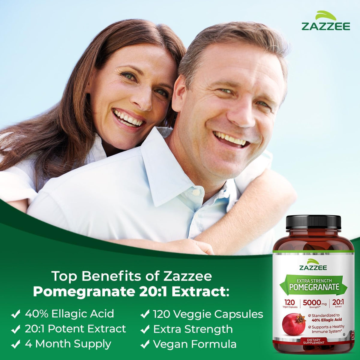 Zazzee Extra Strength Pomegranate 20:1 Extract, 120 Vegan Capsules
