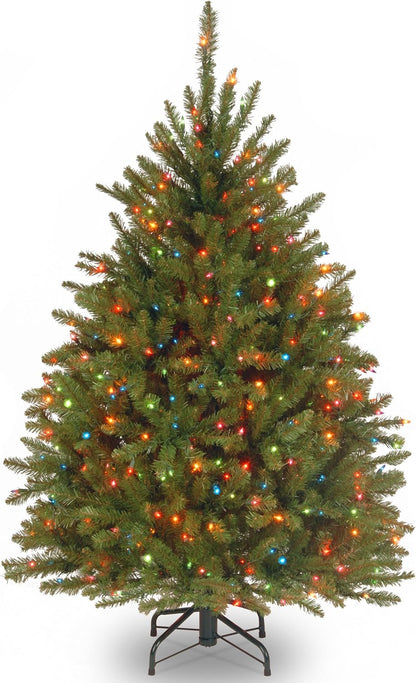 4.5ft Pre-Lit Dunhill Fir Artificial Christmas Tree | 450 Multicolor Lights, 763 Tips, Includes Stand, Green