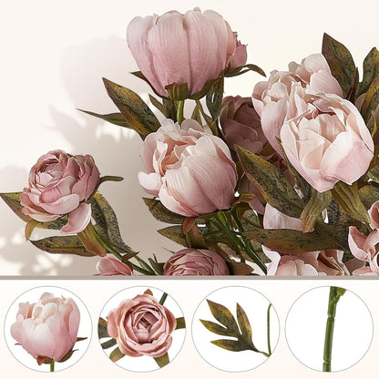 Peonies Artificial Flowers 8 Pcs Fake Flower Bouquet Stems for Vase