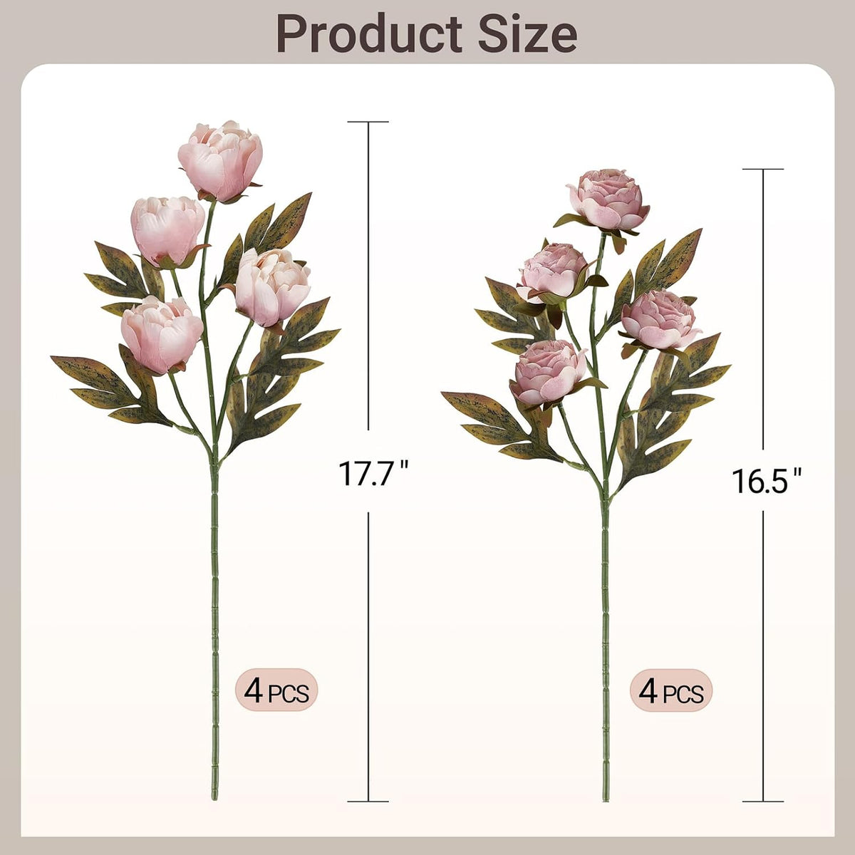 Peonies Artificial Flowers 8 Pcs Fake Flower Bouquet Stems for Vase