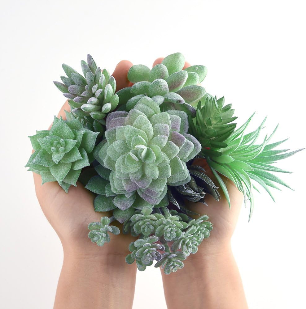 15 Pcs Artificial Succulent Plants Green Unpotted Faux Flower Succulents Mini Echeveria Picks Bulk Stems for Home Indoor Fairy Garden Decorations
