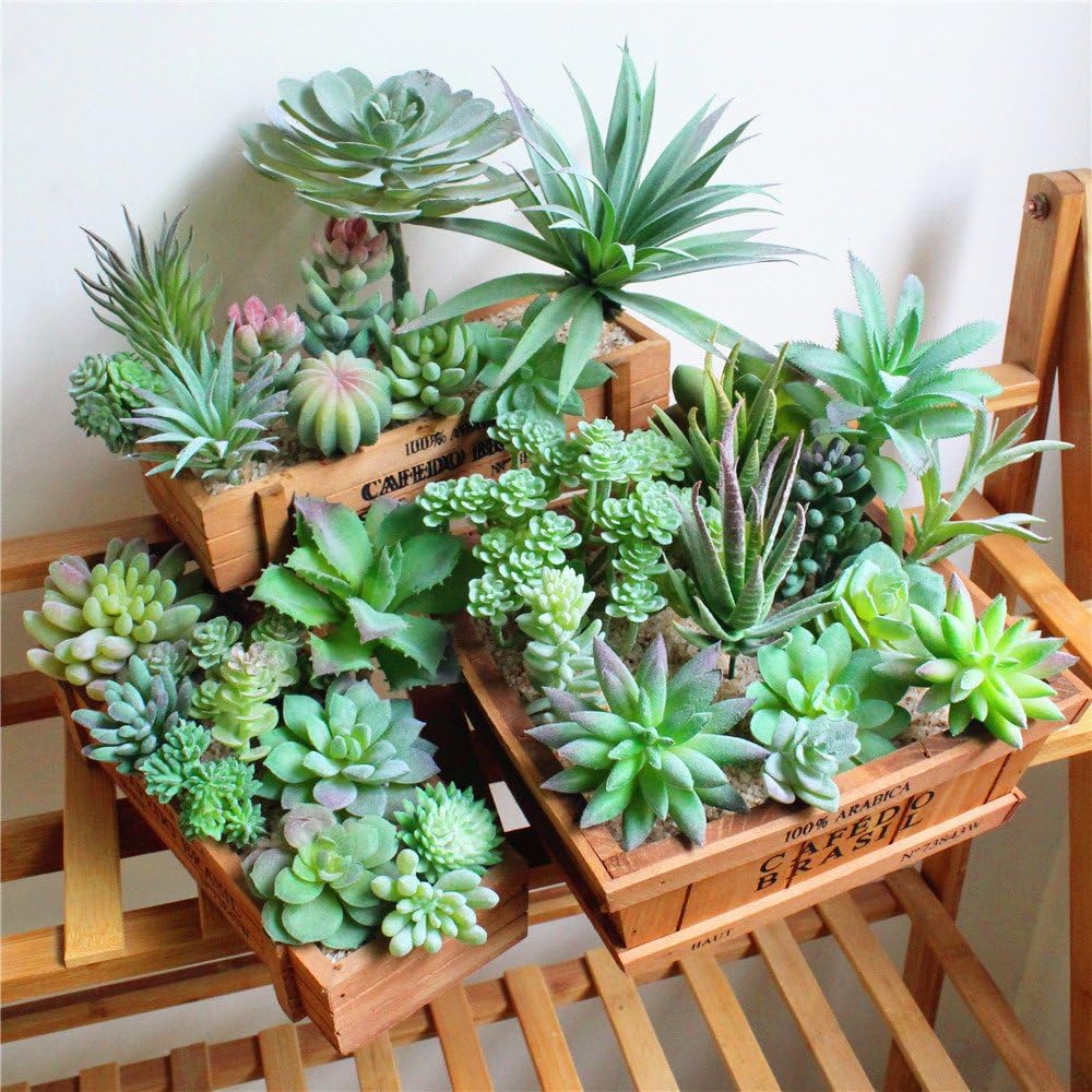 15 Pcs Artificial Succulent Plants Green Unpotted Faux Flower Succulents Mini Echeveria Picks Bulk Stems for Home Indoor Fairy Garden Decorations