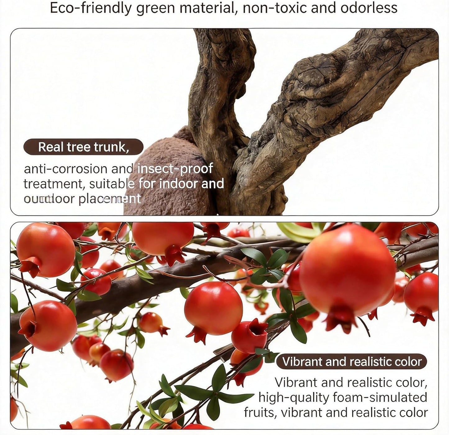 Artificial Pomegranate Tree with Pot and Base, Handmade Faux Plant for Home Office Indoor Outdoor Decoration(1.2m x 1m/3.9ft x 3.3ft)