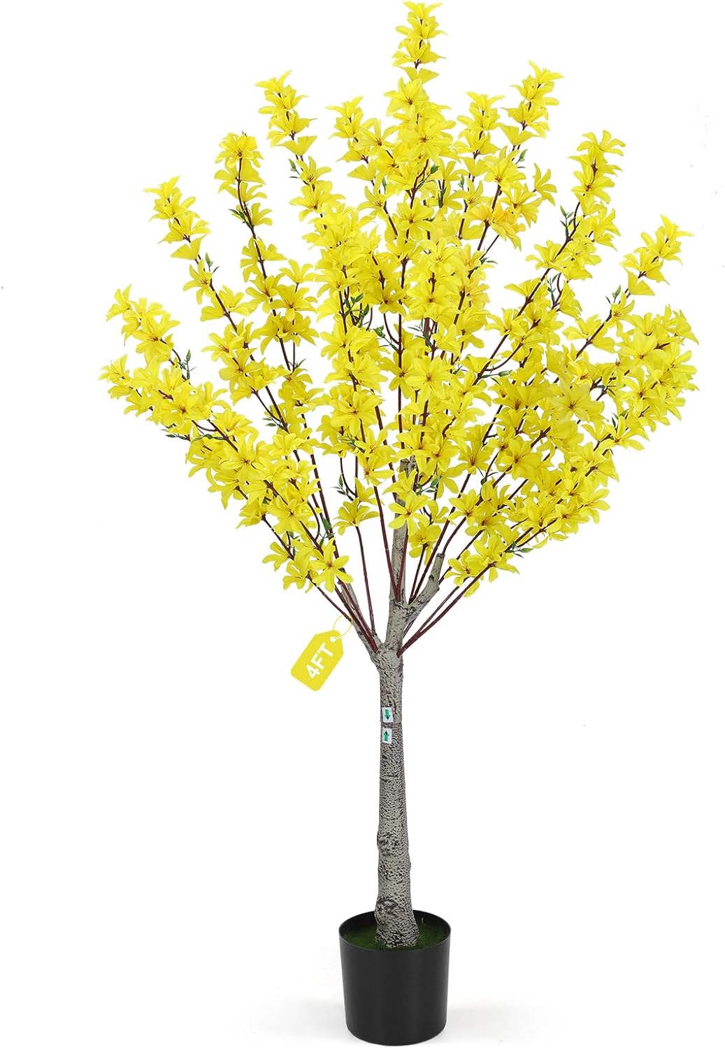 6Ft Tall Artificial Forsythia Tree, Fake Tree Faux Silk Plant with Plastic Nursery Pot,Artificial Plants for Home Office Indoor Decor(Yellow)