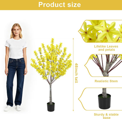 6Ft Tall Artificial Forsythia Tree, Fake Tree Faux Silk Plant with Plastic Nursery Pot,Artificial Plants for Home Office Indoor Decor(Yellow)