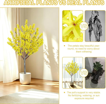 6Ft Tall Artificial Forsythia Tree, Fake Tree Faux Silk Plant with Plastic Nursery Pot,Artificial Plants for Home Office Indoor Decor(Yellow)