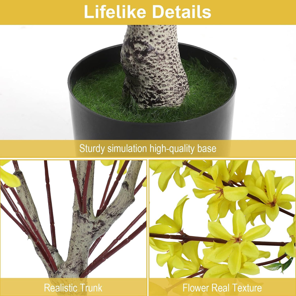 6Ft Tall Artificial Forsythia Tree, Fake Tree Faux Silk Plant with Plastic Nursery Pot,Artificial Plants for Home Office Indoor Decor(Yellow)