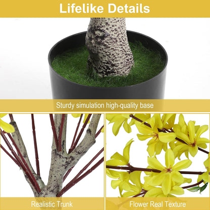 6Ft Tall Artificial Forsythia Tree, Fake Tree Faux Silk Plant with Plastic Nursery Pot,Artificial Plants for Home Office Indoor Decor(Yellow)