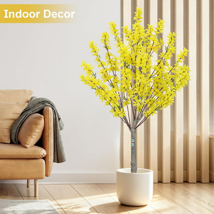 6Ft Tall Artificial Forsythia Tree, Fake Tree Faux Silk Plant with Plastic Nursery Pot,Artificial Plants for Home Office Indoor Decor(Yellow)