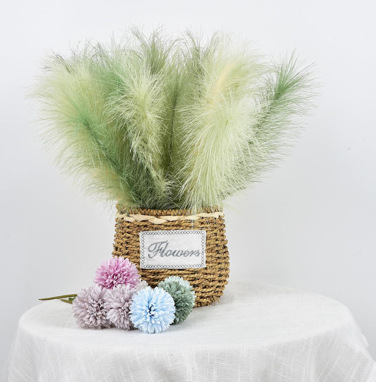 Green Pampas Grass Decor,23Inch Faux Pampas Grass Bouquets Artificial Pampas Fake Pampas Flower for Home Living Room Bedroom Vase Decor
