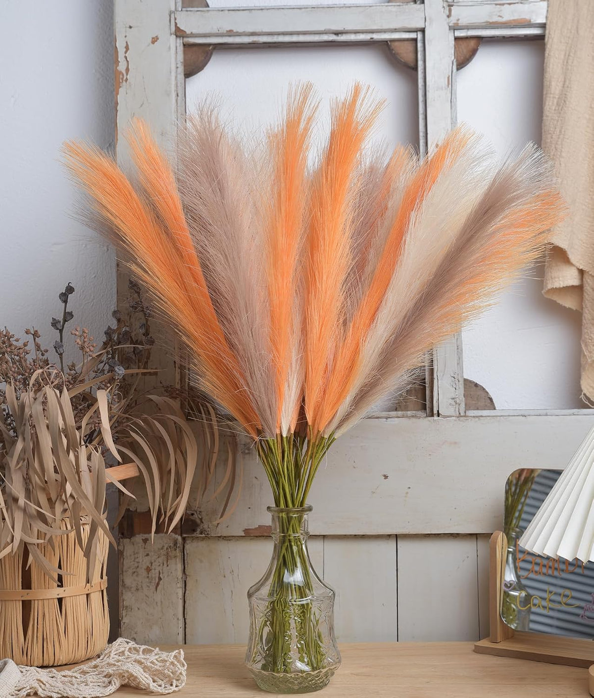 Green Pampas Grass Decor,23Inch Faux Pampas Grass Bouquets Artificial Pampas Fake Pampas Flower for Home Living Room Bedroom Vase Decor