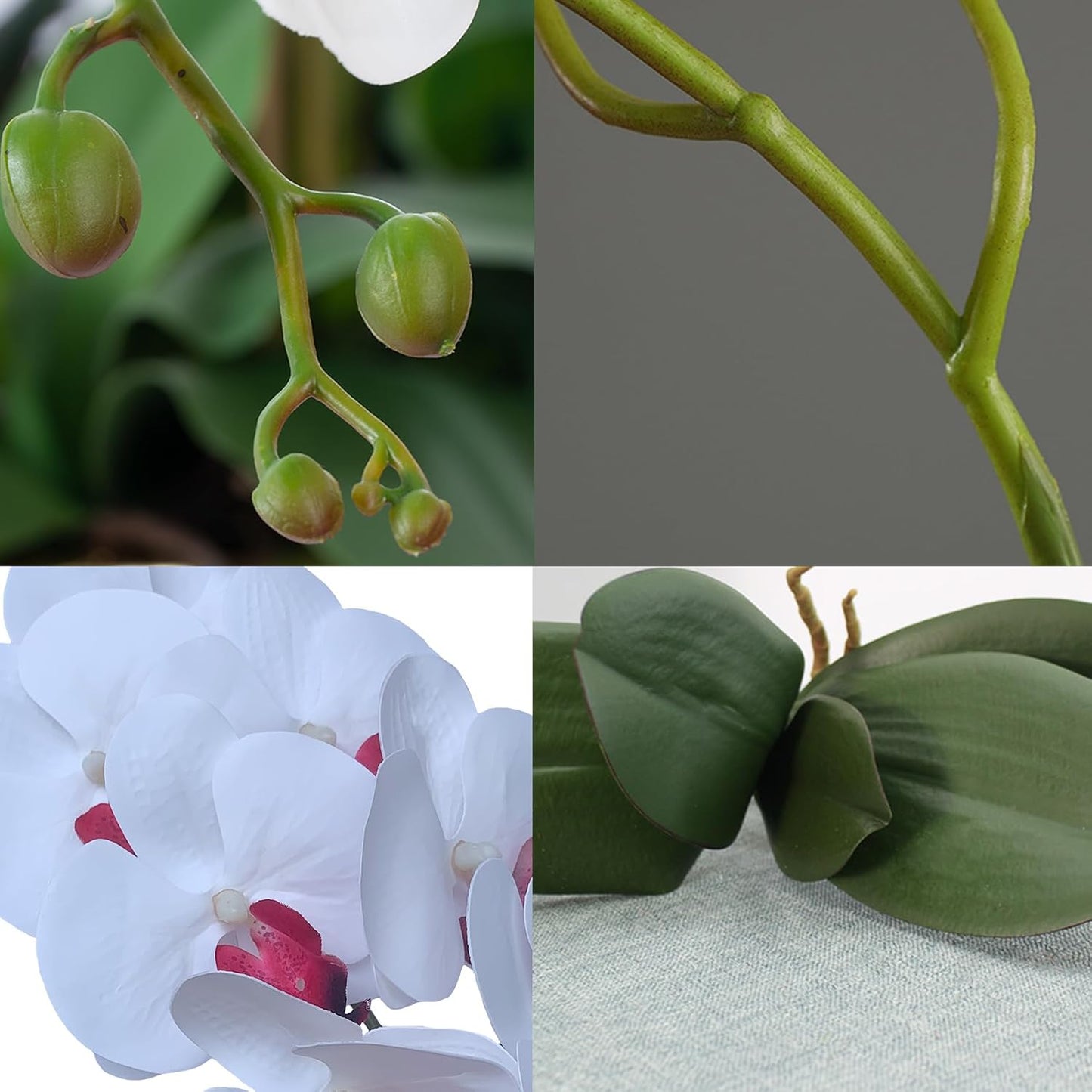 32 Inches Artificial Phalaenopsis Flowers 4 Pcs with 2 Bundles Leaves Artificial Orchid Flowers Stem Plants for Home Décor (White)