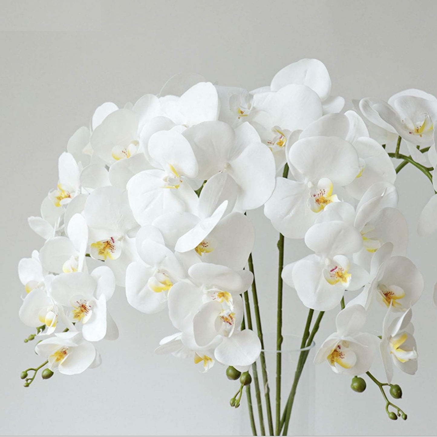 32 Inches Artificial Phalaenopsis Flowers 4 Pcs with 2 Bundles Leaves Artificial Orchid Flowers Stem Plants for Home Décor (White)