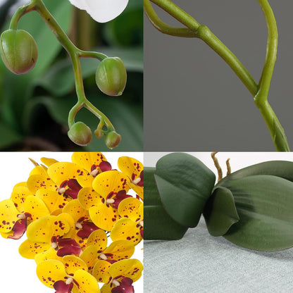 32 Inches Artificial Phalaenopsis Flowers 4 Pcs with 2 Bundles Leaves Artificial Orchid Flowers Stem Plants for Home Décor (White)