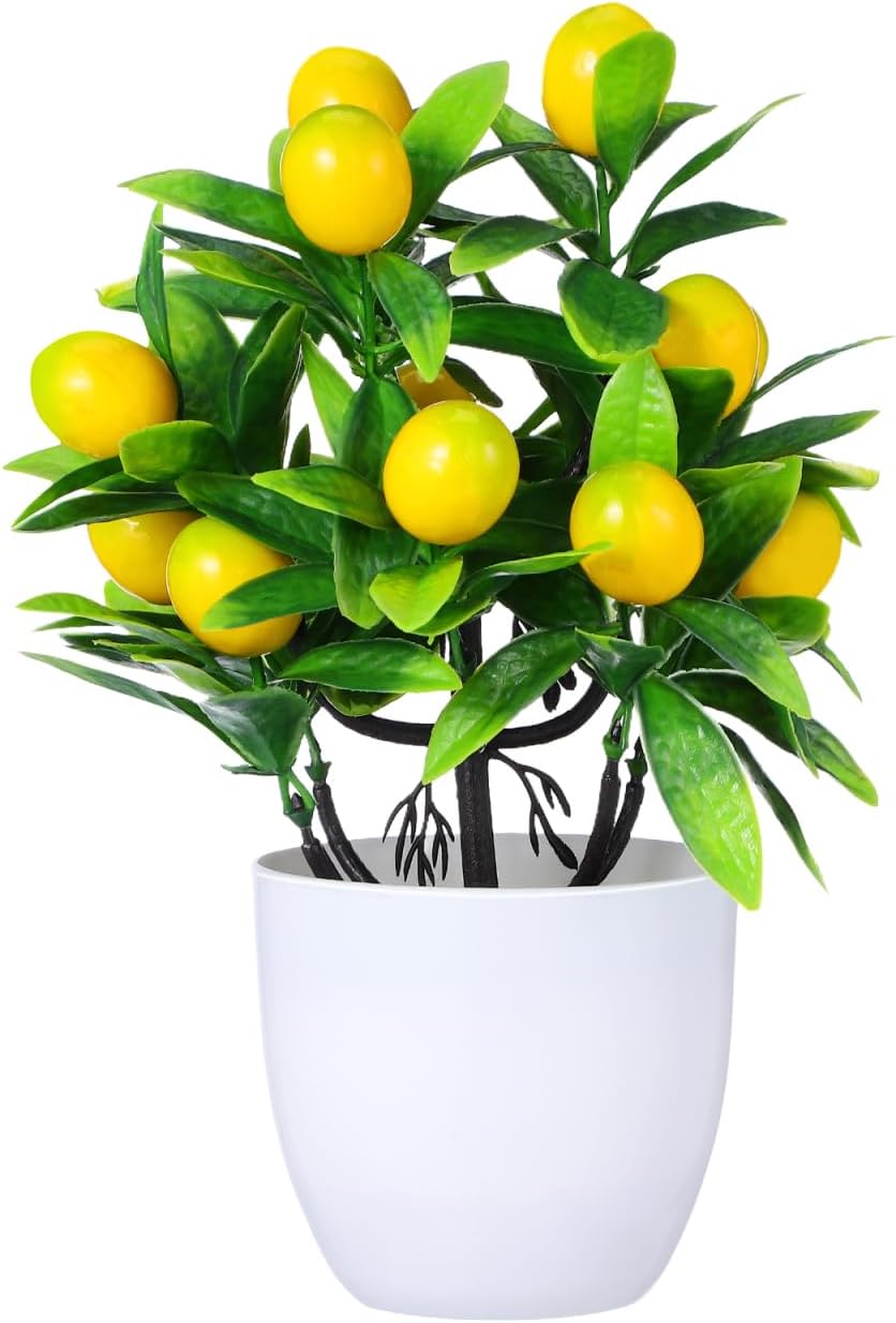 Artificial Lemon Tree Potted Plant Fake Small Plant Bonsai for Home Office Kitchen Tabletop Decor 9.44 X 7.48 X 7.48 in