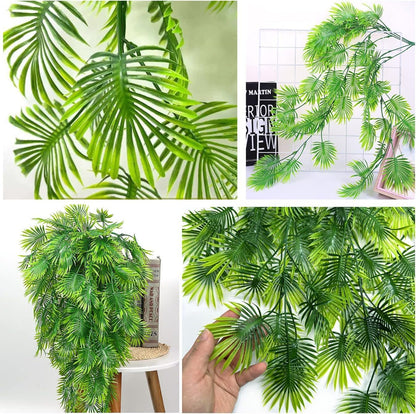 Artificial Weeping Willow Plants, Fake Hanging Vine Decor Plastic Greenery Leaves Faux Ivy for Indoor Outdoor Garden Door Wall DIY Basket Planter Filler Wedding Party Decoration Blackish Green 4 Pack