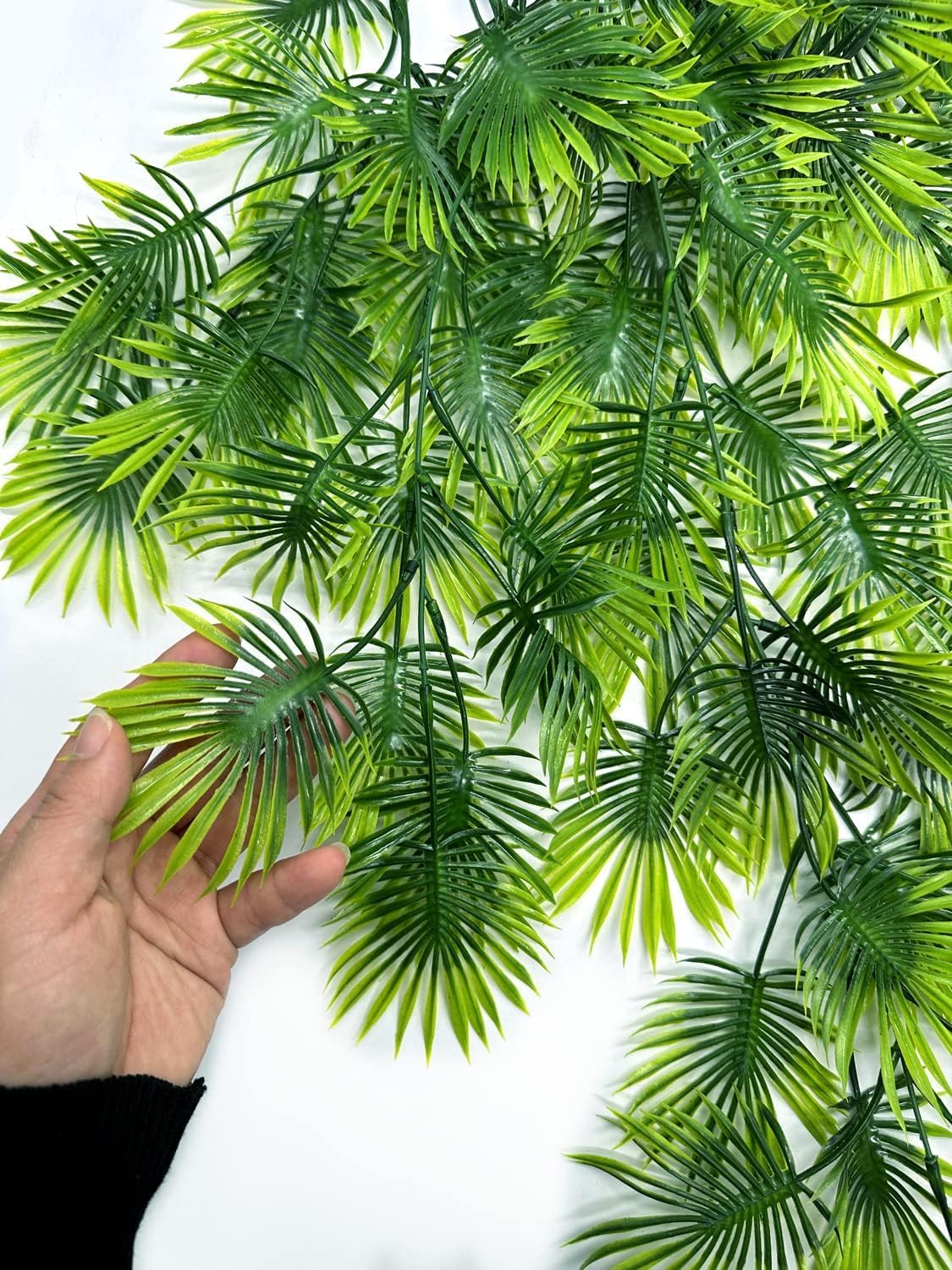 Artificial Weeping Willow Plants, Fake Hanging Vine Decor Plastic Greenery Leaves Faux Ivy for Indoor Outdoor Garden Door Wall DIY Basket Planter Filler Wedding Party Decoration Blackish Green 4 Pack