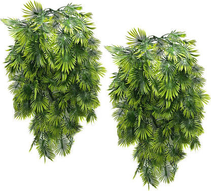 Artificial Weeping Willow Plants, Fake Hanging Vine Decor Plastic Greenery Leaves Faux Ivy for Indoor Outdoor Garden Door Wall DIY Basket Planter Filler Wedding Party Decoration Blackish Green 4 Pack