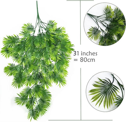 Artificial Weeping Willow Plants, Fake Hanging Vine Decor Plastic Greenery Leaves Faux Ivy for Indoor Outdoor Garden Door Wall DIY Basket Planter Filler Wedding Party Decoration Blackish Green 4 Pack