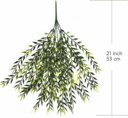Artificial Weeping Willow Plants, Fake Hanging Vine Decor Plastic Greenery Leaves Faux Ivy for Indoor Outdoor Garden Door Wall DIY Basket Planter Filler Wedding Party Decoration Blackish Green 4 Pack