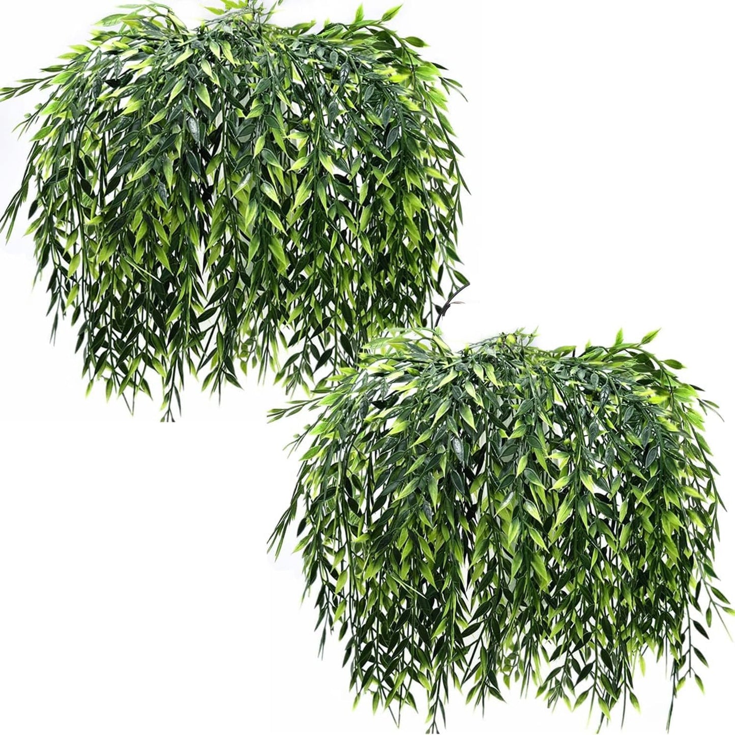 Artificial Weeping Willow Plants, Fake Hanging Vine Decor Plastic Greenery Leaves Faux Ivy for Indoor Outdoor Garden Door Wall DIY Basket Planter Filler Wedding Party Decoration Blackish Green 4 Pack