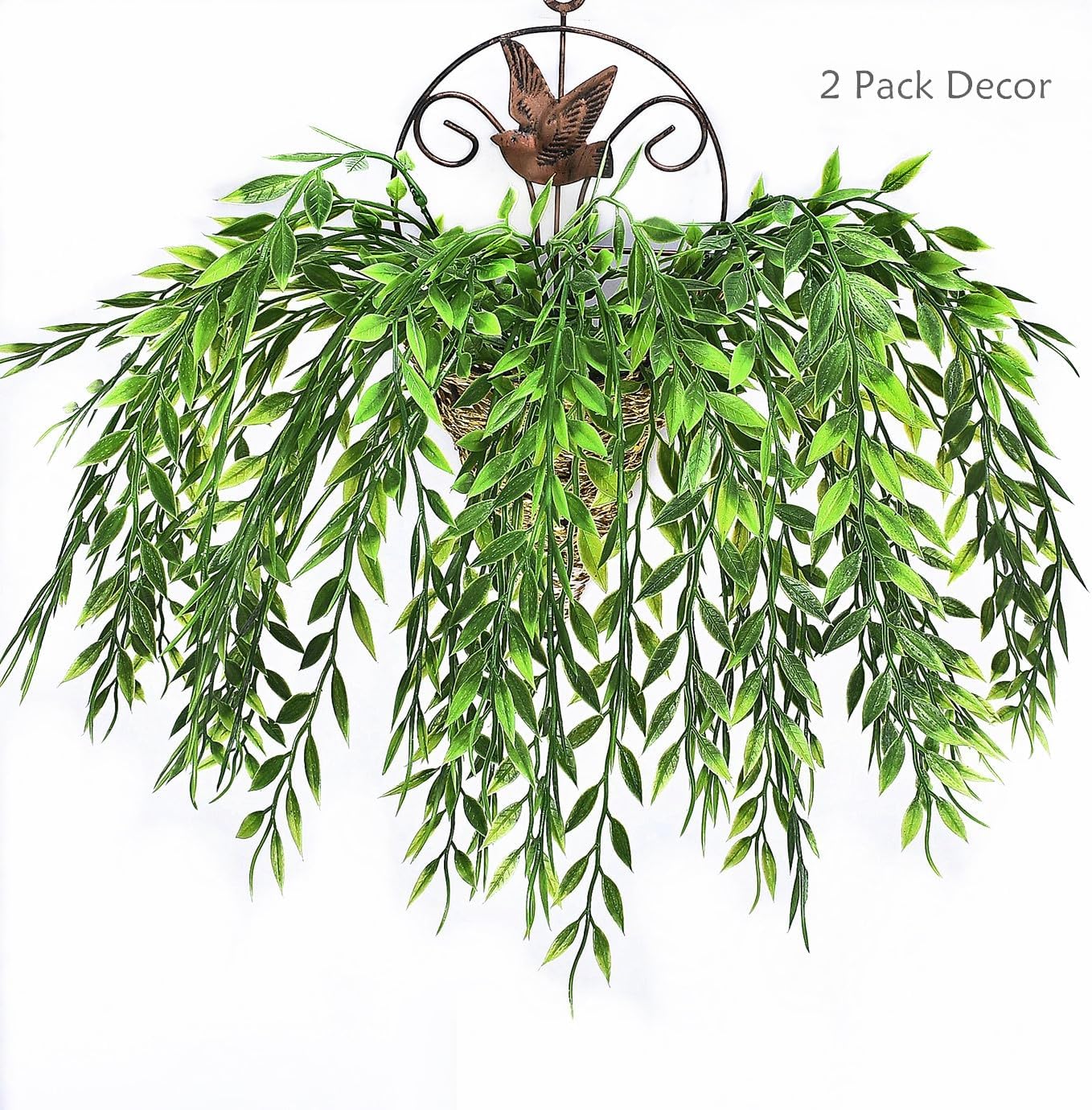 Artificial Weeping Willow Plants, Fake Hanging Vine Decor Plastic Greenery Leaves Faux Ivy for Indoor Outdoor Garden Door Wall DIY Basket Planter Filler Wedding Party Decoration Blackish Green 4 Pack