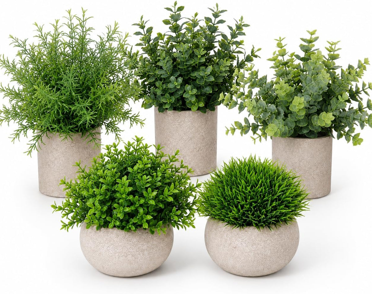 5 Pack Small Fake Plants for Home Decor, Artificial Plants Indoor