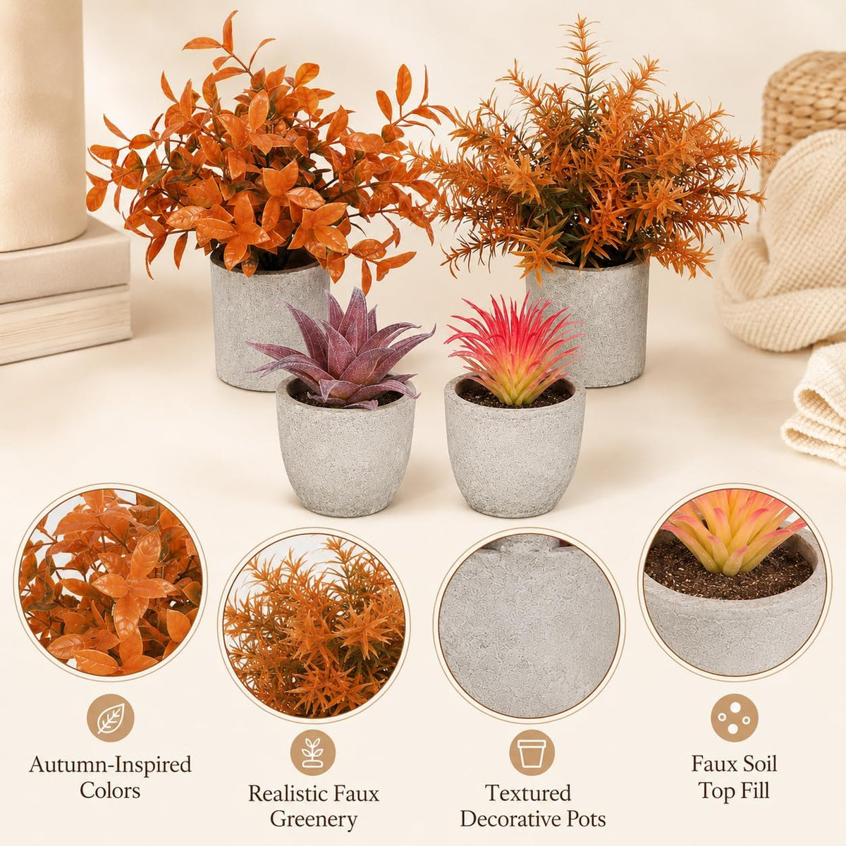 5 Pack Small Fake Plants for Home Decor, Artificial Plants Indoor
