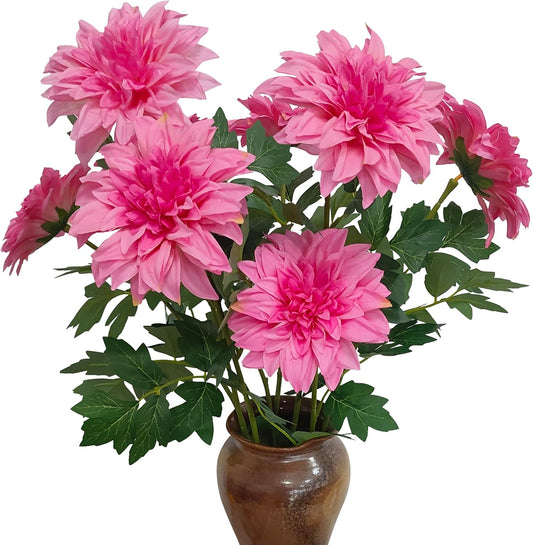 8Pcs Purple Pink Dahlia Artificial Flowers, 25" Fake Silk Dahlia Flower Bouquets for DIY Wedding Centerpieces Arrangements Bridal Shower Party Home Decorations（with Luxuriant Foliage）
