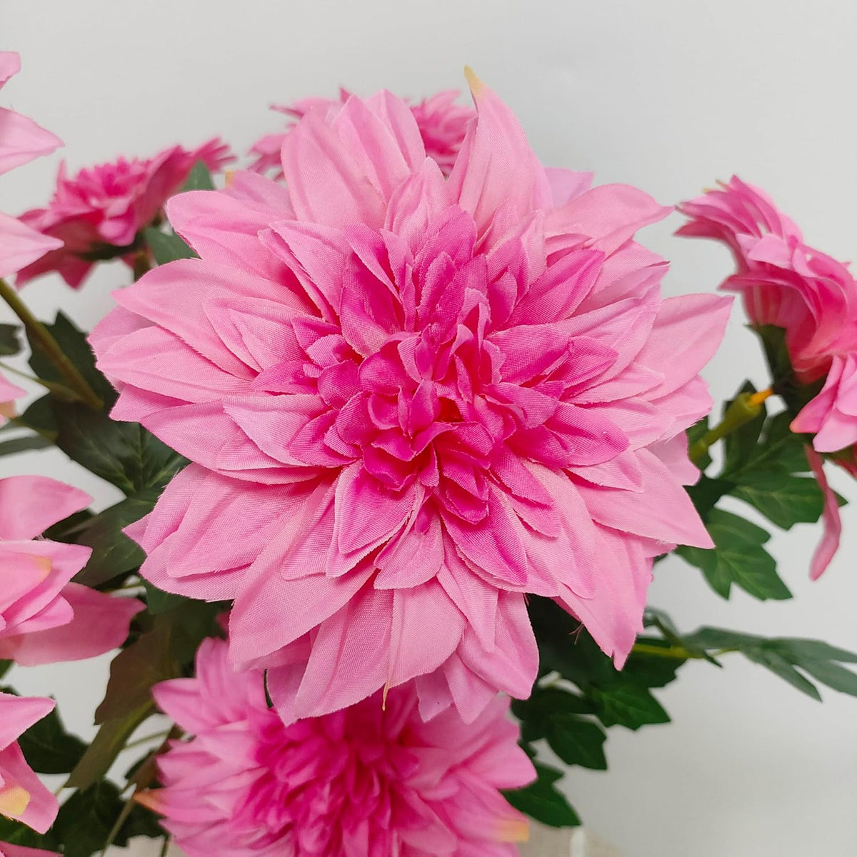 8Pcs Purple Pink Dahlia Artificial Flowers, 25" Fake Silk Dahlia Flower Bouquets for DIY Wedding Centerpieces Arrangements Bridal Shower Party Home Decorations（with Luxuriant Foliage）