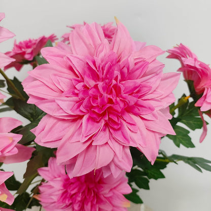 8Pcs Purple Pink Dahlia Artificial Flowers, 25" Fake Silk Dahlia Flower Bouquets for DIY Wedding Centerpieces Arrangements Bridal Shower Party Home Decorations（with Luxuriant Foliage）