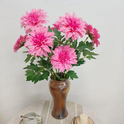 8Pcs Purple Pink Dahlia Artificial Flowers, 25" Fake Silk Dahlia Flower Bouquets for DIY Wedding Centerpieces Arrangements Bridal Shower Party Home Decorations（with Luxuriant Foliage）