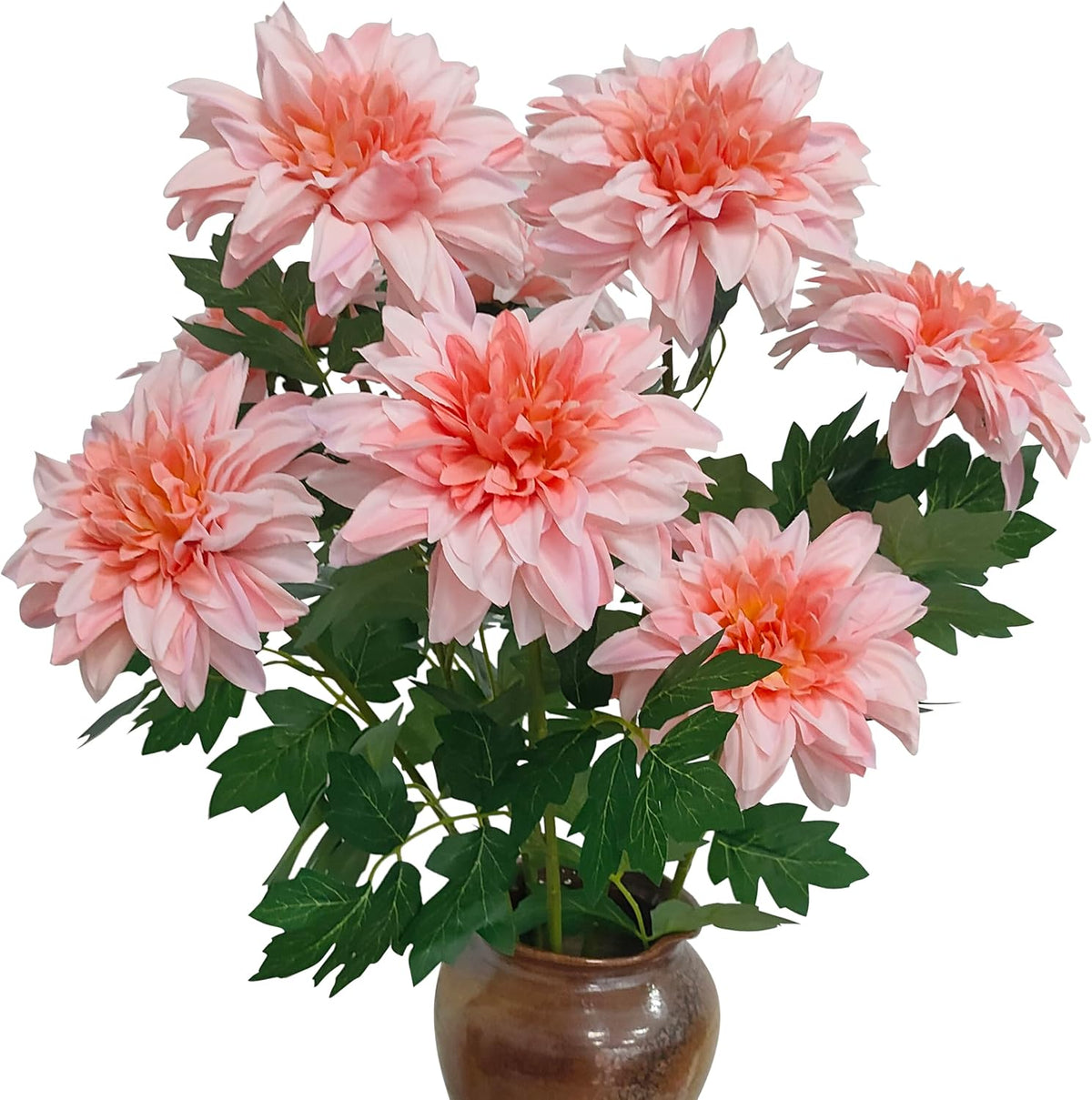 8Pcs Purple Pink Dahlia Artificial Flowers, 25" Fake Silk Dahlia Flower Bouquets for DIY Wedding Centerpieces Arrangements Bridal Shower Party Home Decorations（with Luxuriant Foliage）