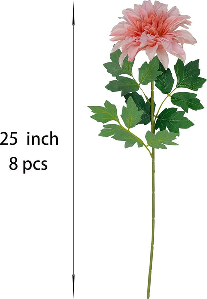 8Pcs Purple Pink Dahlia Artificial Flowers, 25" Fake Silk Dahlia Flower Bouquets for DIY Wedding Centerpieces Arrangements Bridal Shower Party Home Decorations（with Luxuriant Foliage）
