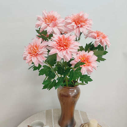 8Pcs Purple Pink Dahlia Artificial Flowers, 25" Fake Silk Dahlia Flower Bouquets for DIY Wedding Centerpieces Arrangements Bridal Shower Party Home Decorations（with Luxuriant Foliage）