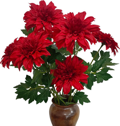 8Pcs Purple Pink Dahlia Artificial Flowers, 25" Fake Silk Dahlia Flower Bouquets for DIY Wedding Centerpieces Arrangements Bridal Shower Party Home Decorations（with Luxuriant Foliage）
