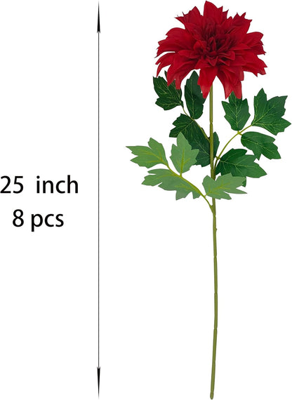8Pcs Purple Pink Dahlia Artificial Flowers, 25" Fake Silk Dahlia Flower Bouquets for DIY Wedding Centerpieces Arrangements Bridal Shower Party Home Decorations（with Luxuriant Foliage）