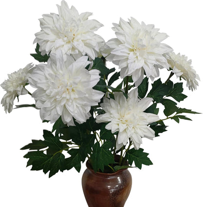 8Pcs Purple Pink Dahlia Artificial Flowers, 25" Fake Silk Dahlia Flower Bouquets for DIY Wedding Centerpieces Arrangements Bridal Shower Party Home Decorations（with Luxuriant Foliage）
